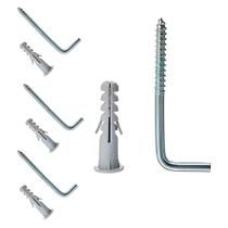 Kit 4 Parafuso Escapula Em L Com Bucha 8mm de Aço Para Parede Tela Rede de Proteção Vasos Quadros