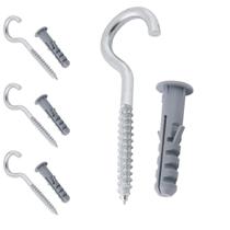Kit 4 Parafuso Gancho Com Bucha 5mm de Aço Para Parede Tela Rede de Proteção Vasos Quadros Varal