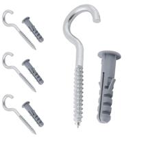 Kit 4 Parafuso Gancho Com Bucha 8mm de Aço Para Parede Tela Rede de Proteção Vasos Quadros Varal