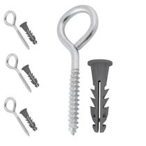 Kit 4 Parafuso Gancho Pitão Com Bucha 8mm Aço Para Parede Tela Rede de Proteção Vasos Quadros Varal