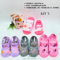 Kit 4 pares de meia infantil modelo sapatilha com antiderrapante para crianças de 4 á 6 anos menina ótima qualidade
