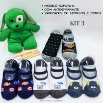 Kit 4 pares de meia infantil modelo sapatilha com antiderrapante para crianças de 8 á 10 anos menino ótima qualidade - Amorarma
