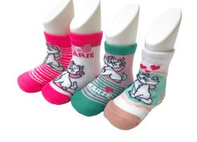 Kit 4 Pares de Meias Gata Marie 0 a 4 anos Menina Disney Antiderrapante Jolitex