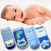 Kit 4 Pares Meia Bebê Menino Antiderrapante Pelúcia Chocalho