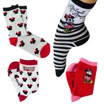 Kit 4 Pares Meia Minnie Cano Médio 4 a 10 anos Jolitex