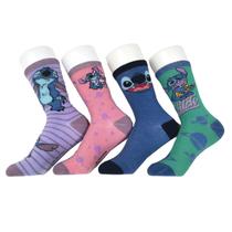 Kit 4 Pares Meia Stitch Cano Médio Disney 4 a 10 anos Infantil Jolitex
