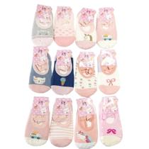 Kit 4 Pares Meias Infantil Sapatilha Antiderrapante Menina Menino