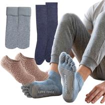 Kit 4 Pares Meias Masculinas Inverno Dedinho Antiderrapante Sapatilha Soft Térmica Fleece Conforto