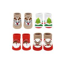 Kit 4 Pares Meias Para Bebê Pantufa 3d 0 a 6 Meses Unissex Especial Natal Encantado