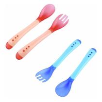 Kit 4 Pares Talheres Garfo Colher Infantil Térmica Kit 4 Pares Talheres Garfo Colher Infantil Térmica