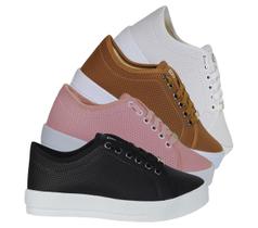 Kit 4 Pares Tenis Casual Feminino Sola Alta Leve Confortável Sapato Flatform Moda Básico - Leila Soares Kit 4 Pares Tenis Casual Feminino Sola Alta Leve Confortável Sapato Flatform Moda Básico - Leila Soares