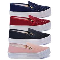 Kit 4 Pares Tênis Feminino Slip On Plataforma Sapatilha K107