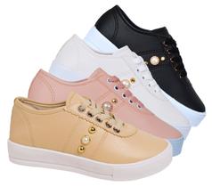 Kit 4 Pares Tenis Feminino Sola Alta Casual Básico Flatform Leve Confortável Sapato Moda - Leila Soares Kit 4 Pares Tenis Feminino Sola Alta Casual Básico Flatform Leve Confortável Sapato Moda - Leila Soares