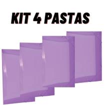 Kit 4 Pastas De Plastico C/ Aba Elástico Tamanho Ofício Doc Cor:Lilas