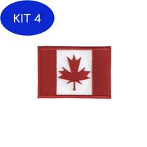 Kit 4 Patch Bordado Bandeira Canadá Com Fecho De Contato
