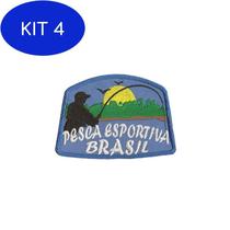Kit 4 Patch Bordado Pesca Esportiva Brasil Azul C Fecho De Contato