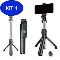 Kit 4 Pau De Selfie E Tripé Com Controle Bluetooth Sem Fio -