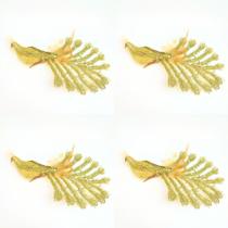 Kit 4 Pavões Dourados com Glitter e Presilha Decoração de Natal 25cm