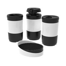 Kit 4 pç Preto Porta Escova Algodão Sabonete Líquido Barra Conjunto para Banheiro Code Crippa Kit 4 pç Preto Porta Escova Algodão Sabonete Líquido Barra Conjunto para Banheiro Code Crippa