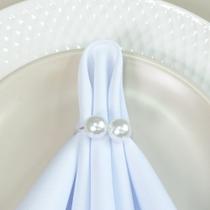 Kit 4 Pçs Anel para Guardanapo 4 Lugares Pérola Dupla Grande 4x3cm Argola Prata