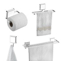 Kit 4 Pçs Banheiro Sem Furo Fixação Adesivo Cromado Norbond Kit 4 Pçs Banheiro Sem Furo Fixação Adesivo Cromado Norbond