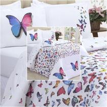 Kit 4 Pçs Edredom Cobertor Casal Queen Borboletas Dupla Face Micropercal Kit 4 Pçs Edredom Cobertor Casal Queen Borboletas Dupla Face Micropercal