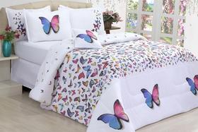 Kit 4 Pçs Edredom Cobertor Casal Queen Borboletas Dupla Face Micropercal