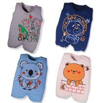 Kit 4 Pçs Macacão Bebe Curto Jardineira Banho De Sol Frente e Costa Menino Menina