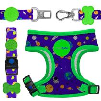 Kit 4 pçs Peitoral + Guia + Coleira + Cinto Segurança Cães - MeuAuAu