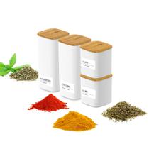 Kit 4 Pçs Pote Hermético Tamanho A Plástico Bambu + Adesivo