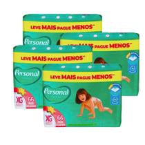 KIT 4 PCT Fraldas Personal Giga Tam. XG de 11,5 a 15 kg Com 66 Unidades Cada