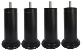 Kit 4 Pe Cama Box Fixo Preto 12cm Plástico Com Parafuso Central