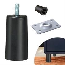 Kit 4 Pé Nivelador Regulável Preto 8cm 3/8 Chapa E Bucha