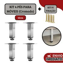 Kit 4 Pé Para Móveis Armários Regulável Quadrado Cromado 10cm Kit 4 Pé Para Móveis Armários Regulável Quadrado Cromado 10cm