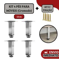 Kit 4 Pé Para Móveis Armários Regulável Quadrado Cromado 12cm Kit 4 Pé Para Móveis Armários Regulável Quadrado Cromado 12cm
