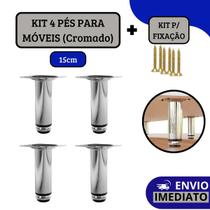 Kit 4 Pé Para Móveis Armários Regulável Redondo Cromado 15cm Kit 4 Pé Para Móveis Armários Regulável Redondo Cromado 15cm
