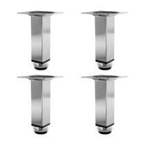 Kit 4 Pé Para Móveis Regulável Quadrado Cromado 12cm Aço