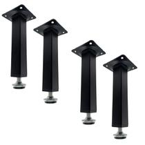 Kit 4 Pé Para Móveis Regulável Quadrado Preto 15cm em Metal