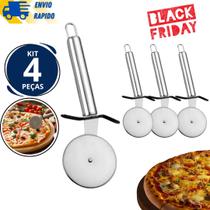 Kit 4 Peça Cortador Inox Para Pizza Massas Profissional Prático Resistente Cozinha Pizzaria