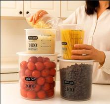 Kit 4 Peça Pote Organiza Alimento Vasilha Armazena Plástico Arroz Feijão Recipiente Conserva Guarda