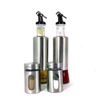 Kit 4 Peças: 2 Azeite/ Galheteiro 300ml + 2 Saleiro Aço Inox