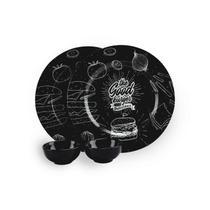 Kit 4 Peças Acervo Burguer Black com Pratos e Mini Molheira