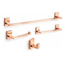 Kit 4 Peças Acessórios Banheiro Quadrado Clean Rose Gold