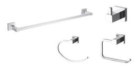 Kit 4 Peças Acessórios Banheiro Quadrado Com Dupla Fixação