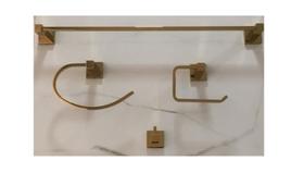 Kit 4 Peças Acessórios Banheiro Quadrado Dourado Brilhante Kit 4 Peças Acessórios Banheiro Quadrado Dourado Brilhante