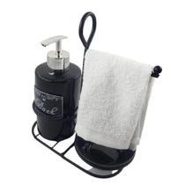 Kit 4 peças Banheiro Cerâmica Suporte Grade com Toalha Preto Wincy