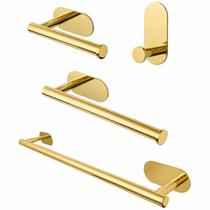 Kit 4 Peças Banheiro Lavabo Luxo Aço Inox 304 Dourado Dupla face Colante Resistente à Ferrugem Kit 4 Peças Banheiro Lavabo Luxo Aço Inox 304 Dourado Dupla face Colante Resistente à Ferrugem