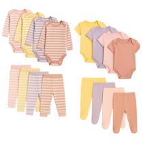 Kit 4 Peças Body Bebê Manga Longa e Mijão Listrado Body Manga Curta Liso e Mijão Liso Cores Sortidas