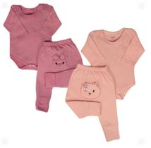 Kit 4 peças body + mijão com pé reversível bebê roupa infantil modêlos cores baby bodies premium