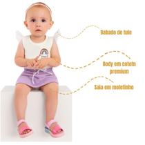 Kit 4 Peças Body Regata Bebê Menina com Tule + Saia Moletinho Roupas Infantis Cotton Confortáveis Leves (3 a 11 Meses)